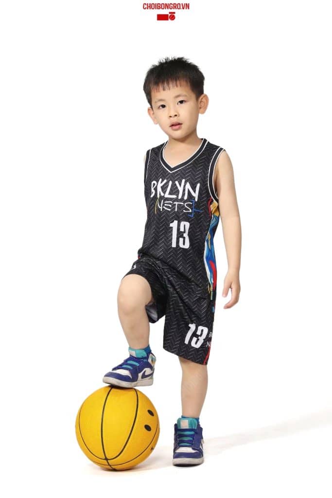 Bộ quần áo bóng rổ trẻ em - Harden Nets City Editions 2021 Đen
