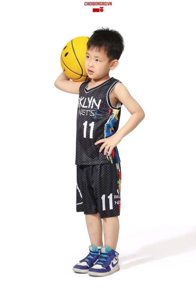 Bộ quần áo bóng rổ trẻ em - Kyrie Nets City Editions 2021 Đen