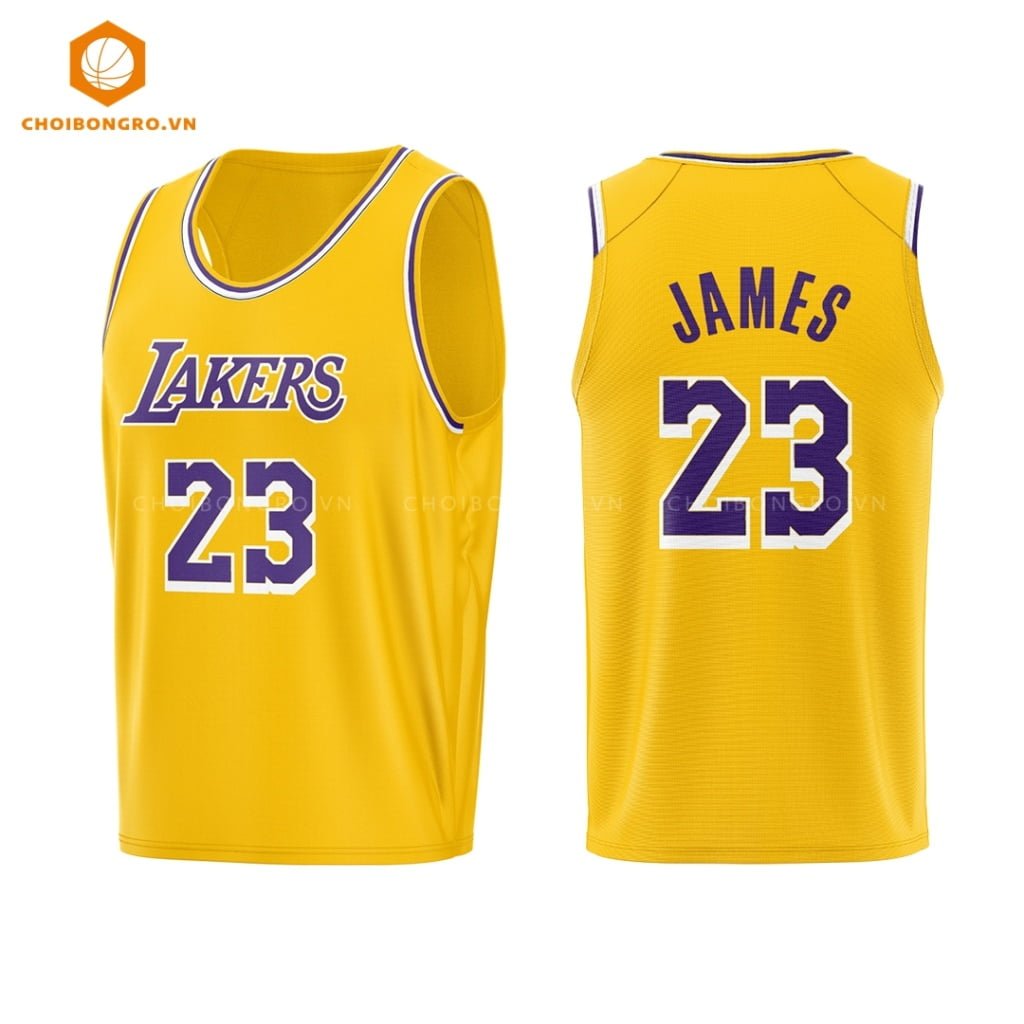 Áo bóng rổ Los Angeles Lakers – Lebron James 23 vàng cổ tròn
