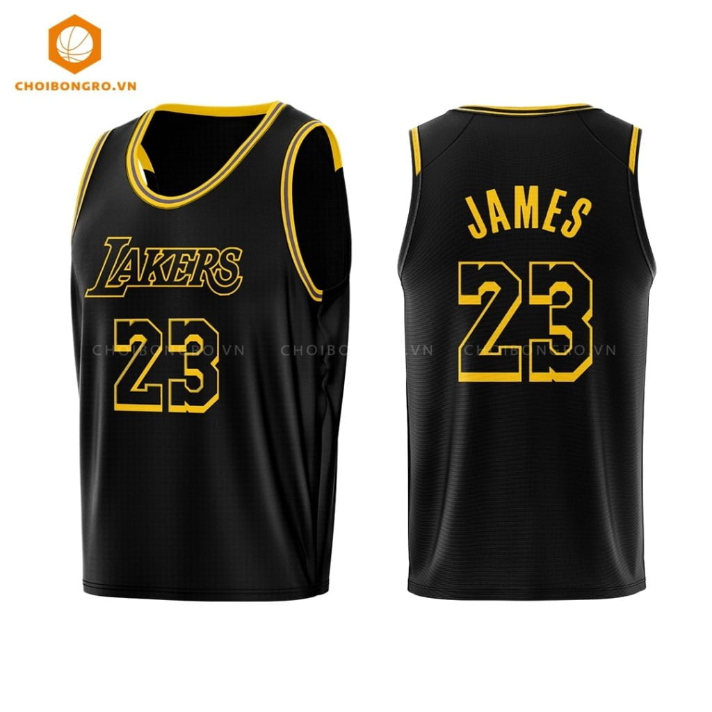 Áo bóng rổ Los Angeles Lakers – Lebron James 23 đen gold