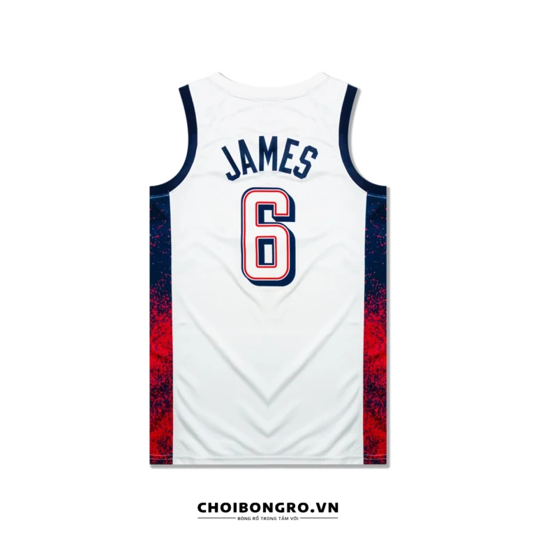 Áo
  bóng rổ Swingman USA Olympic 2024 - Lebron 6 - Trắng - Hình ảnh 2
