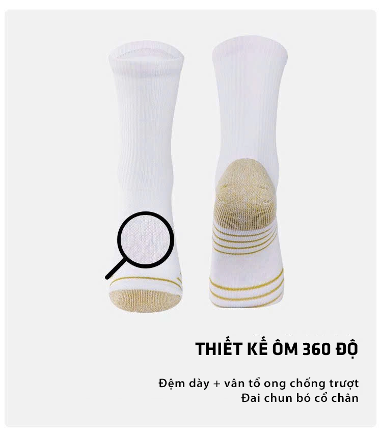 Tất bóng rổ NBA Elite thiết kế ôm 360 độ, đệm dày, vân tổ ong chống trượt, đai chun cổ chân